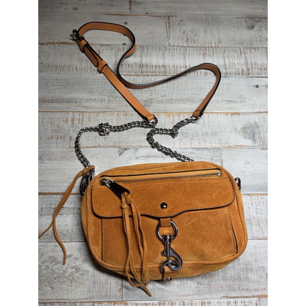 Rebecca Minkoff Avery Tan Suede Crossbody Bag With Gunmetal Hardware